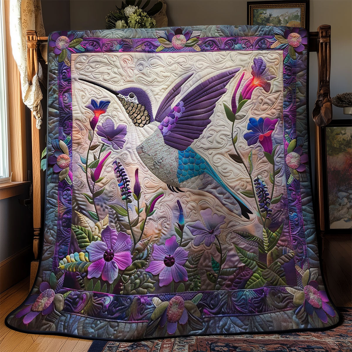 Purple Twinkle Charm Hummingbird WM3008001CL Quilt