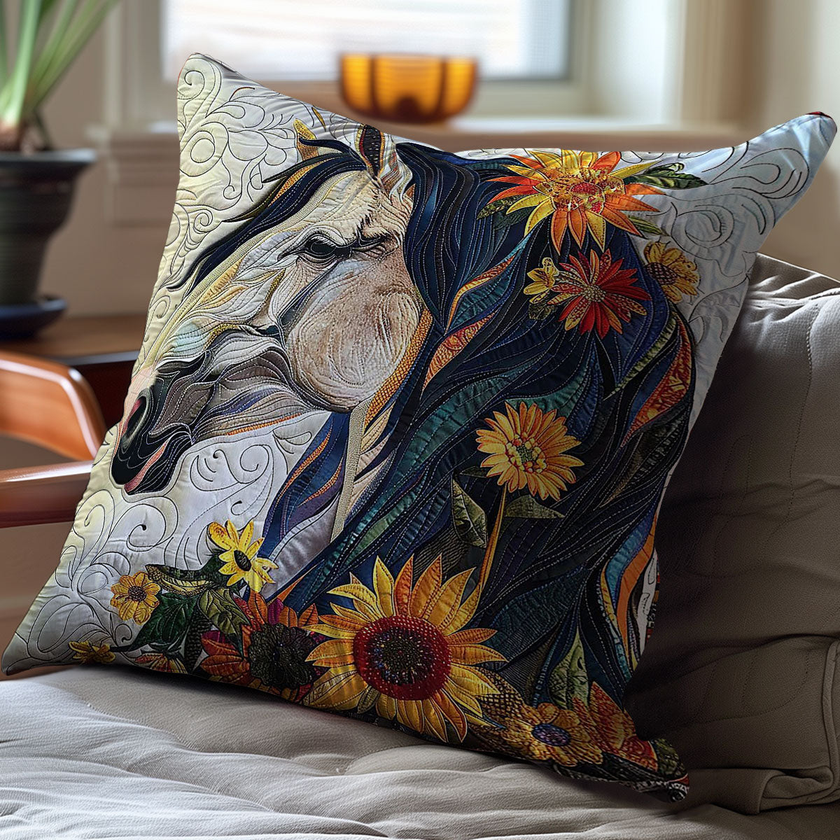 White Horse Sunflower WP2507029CL Quilt Pillow Case