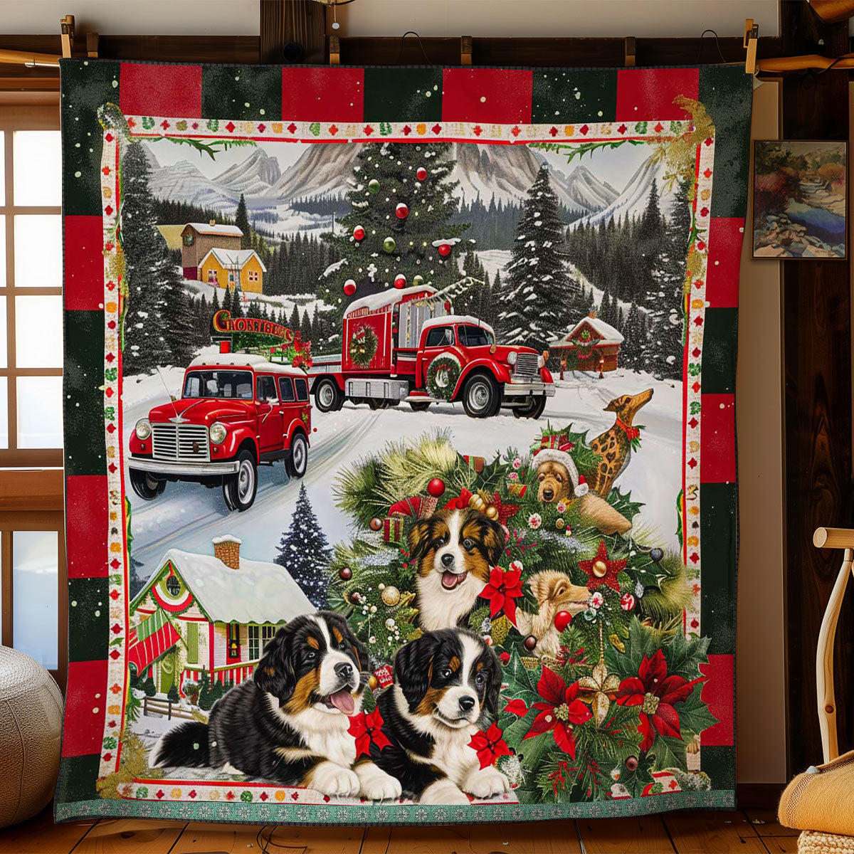 Red Truck Bernese Mountain Holiday WN3008014CL Quilt