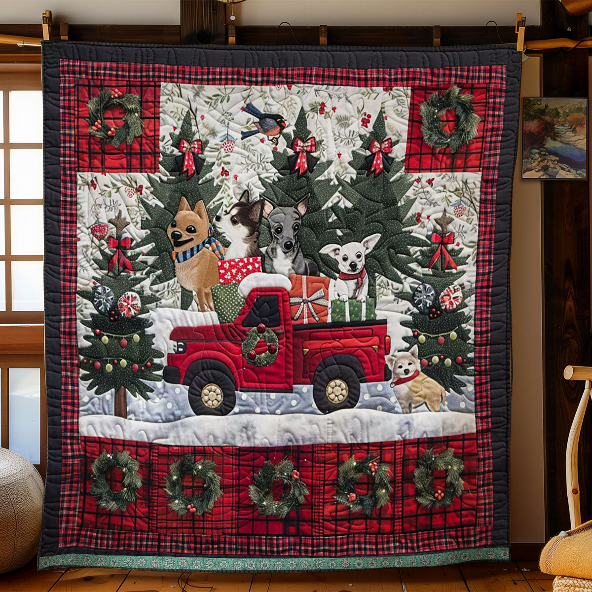 Red Truck Christmas Dogs WN1109035CL Quilt