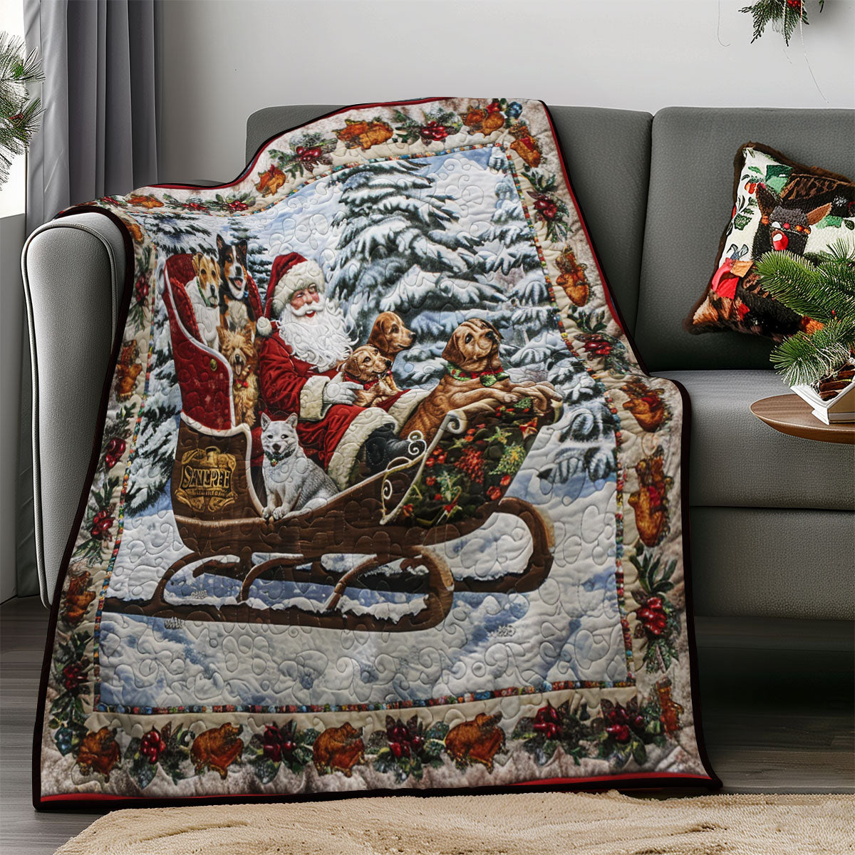 Santa Carrying Dogs SR1908042CL Quilt