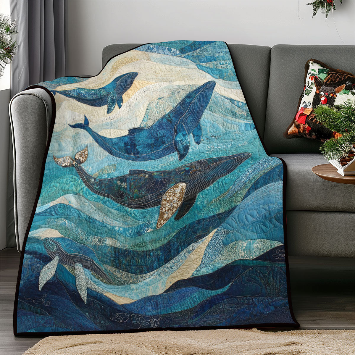 Sea Whales Family WM0608020CL Quilt