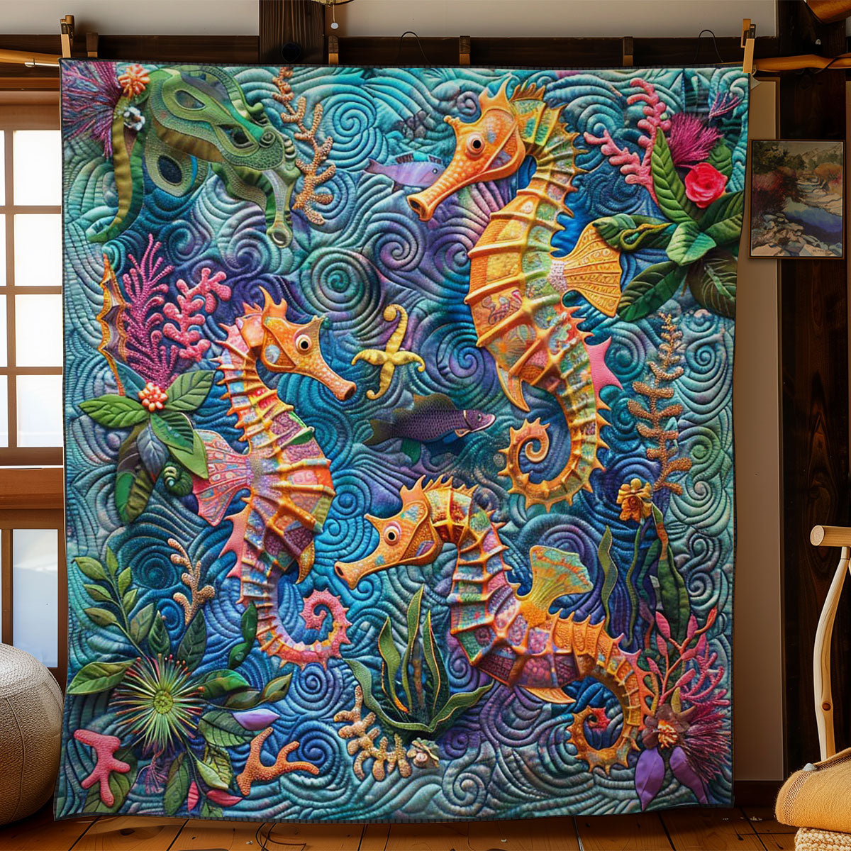 Seahorses' Ocean Wonders WN2708068CL Quilt