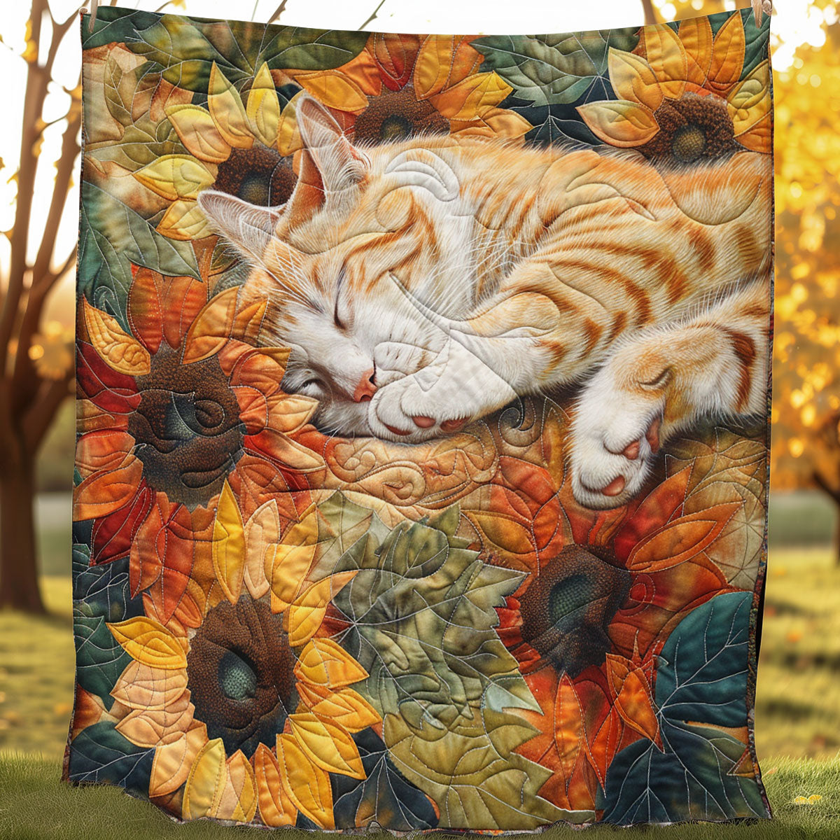 Sleeping Cat In Sunflowers SR1508035CL Quilt