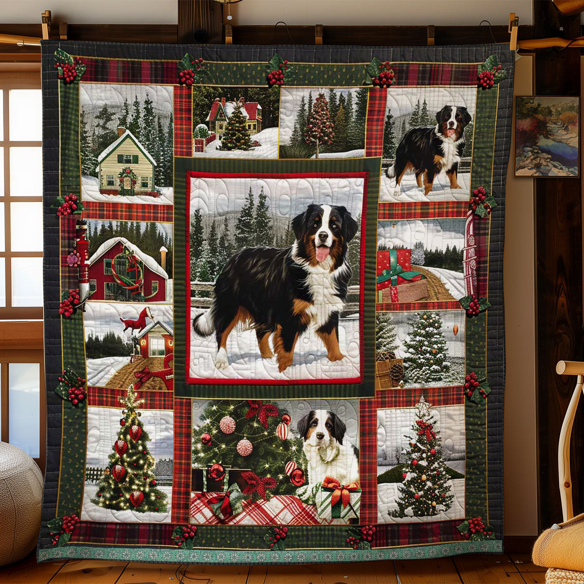 Snowy Christmas with Bernese Mountain WN3008008CL Quilt