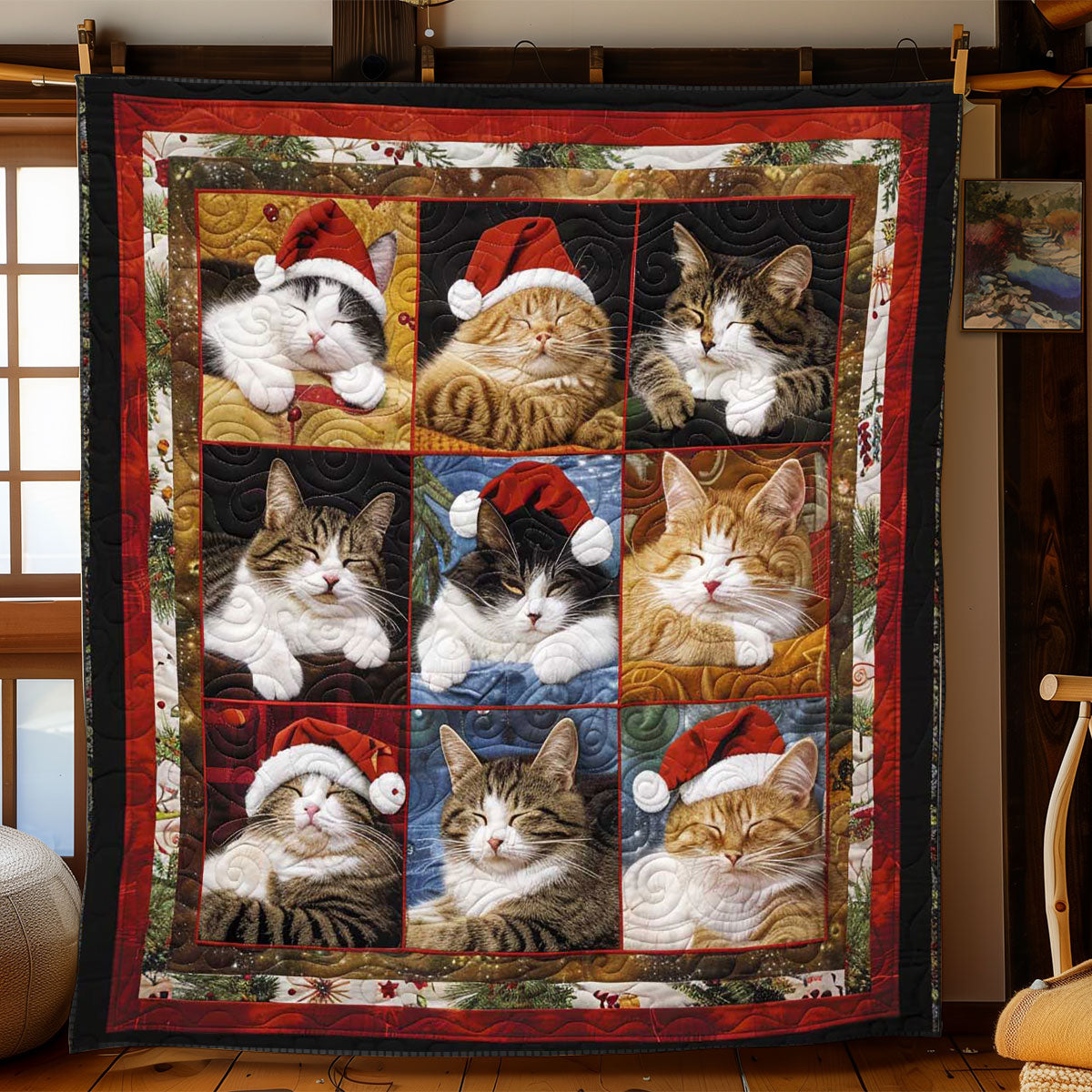 Snuggled Christmas Cats WN1508110CL Quilt