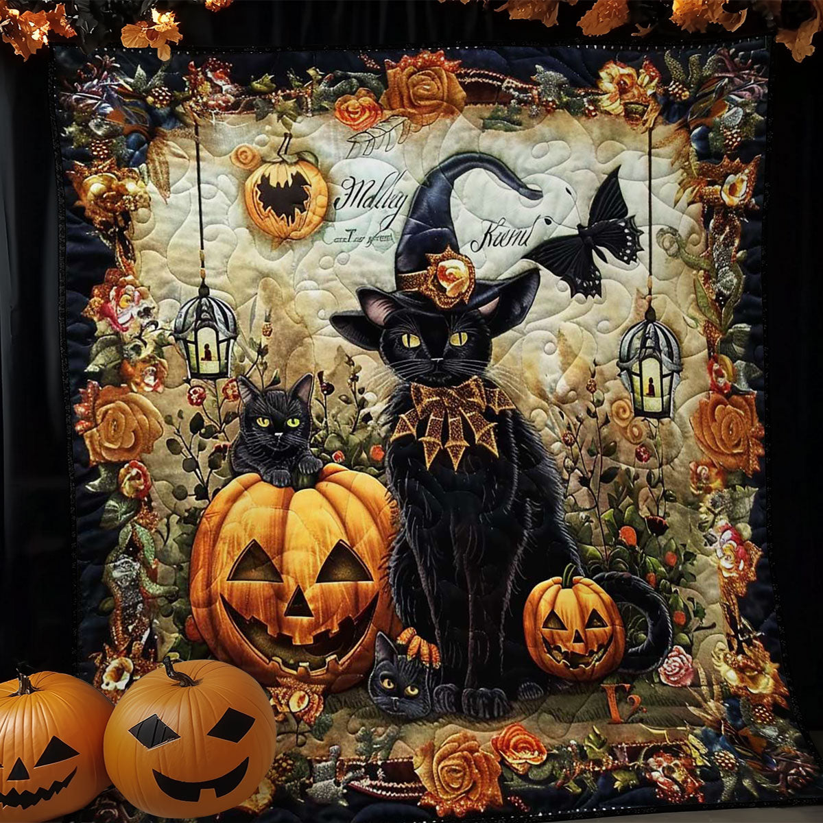 Spooky Cat and Pumpkin WN1908097CL Quilt