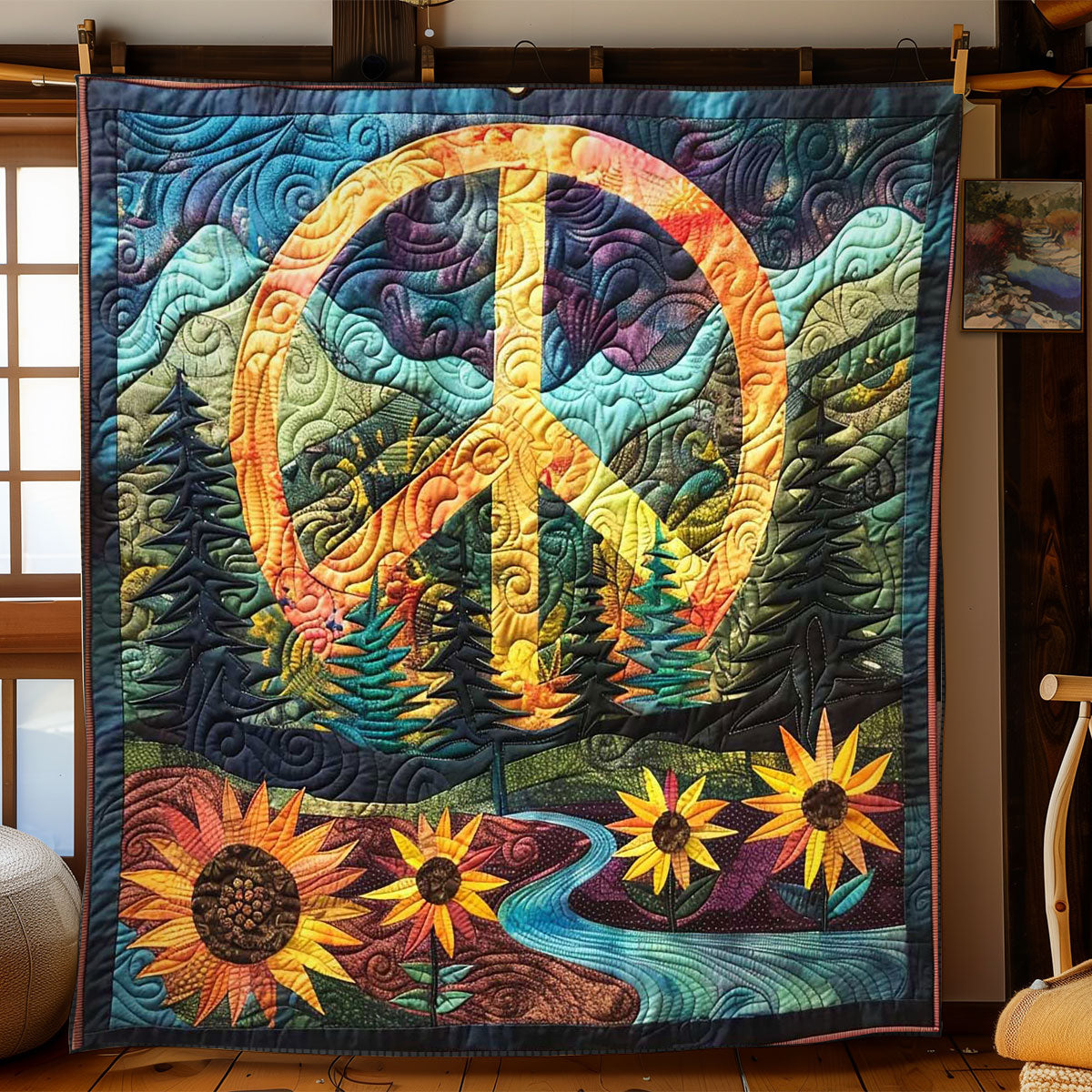 Sunflower Peace Harmony Throw WN1008050CL Quilt