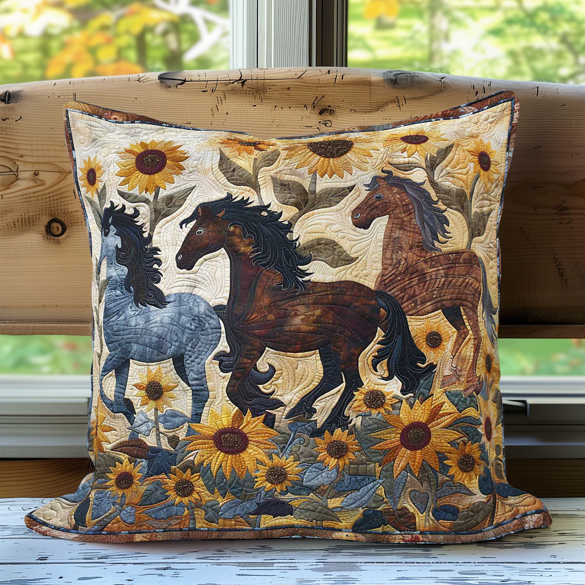 Sunflowers And Horses WN2607065CL Quilt Pillow Case