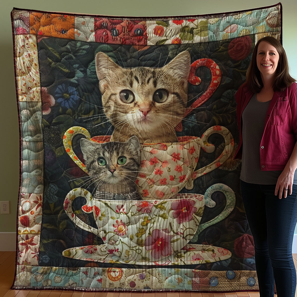 Teacup Cat WM3007001CL Quilt