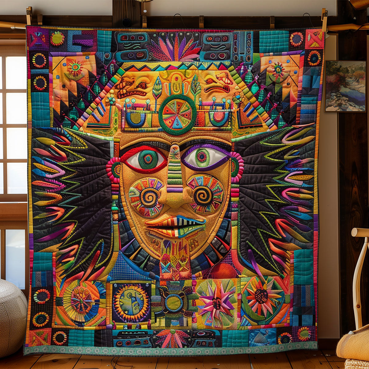 Aztec Tribal Chief Mask WN1709049CL Quilt