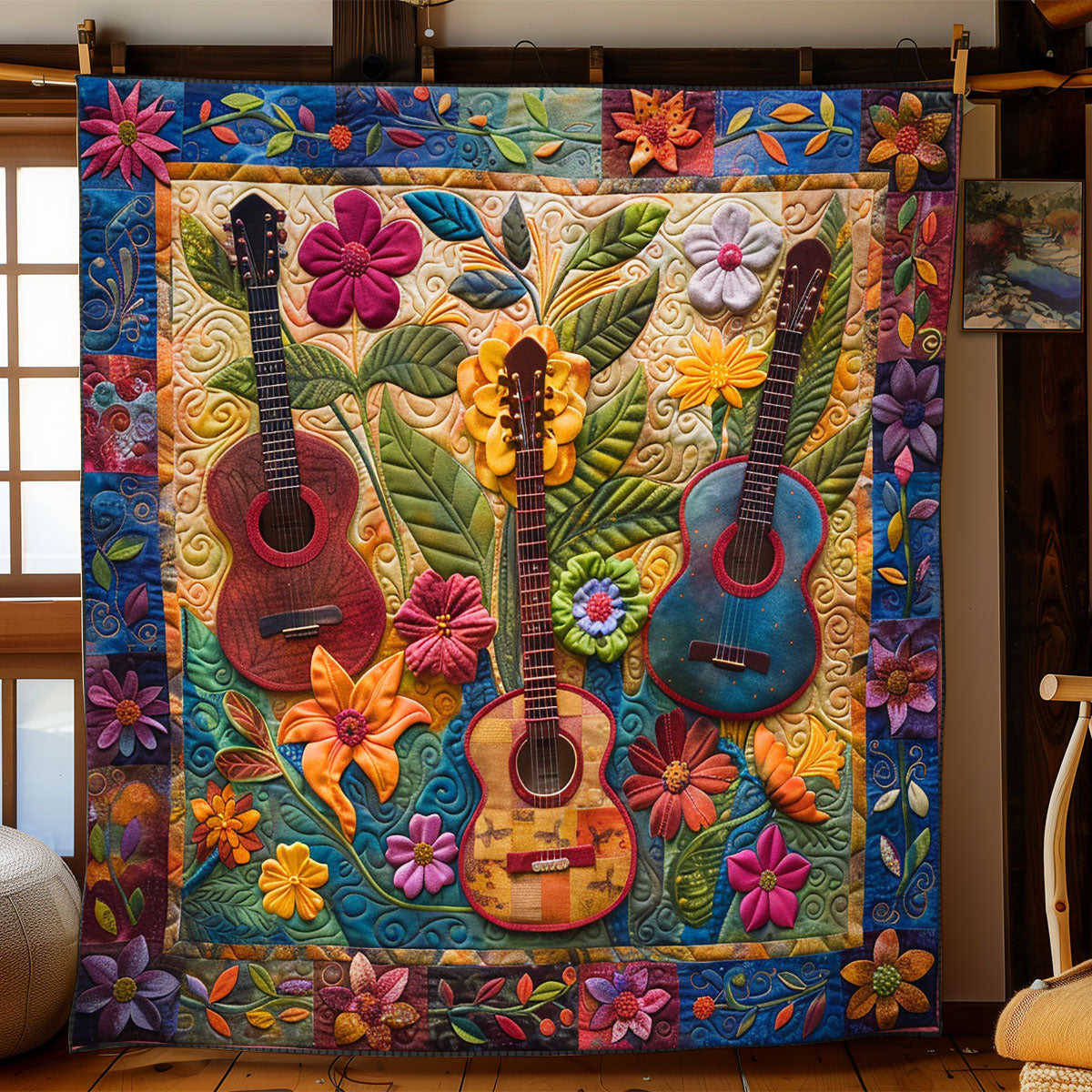 Trippy Guitar Blossoms WN2208137CL Quilt