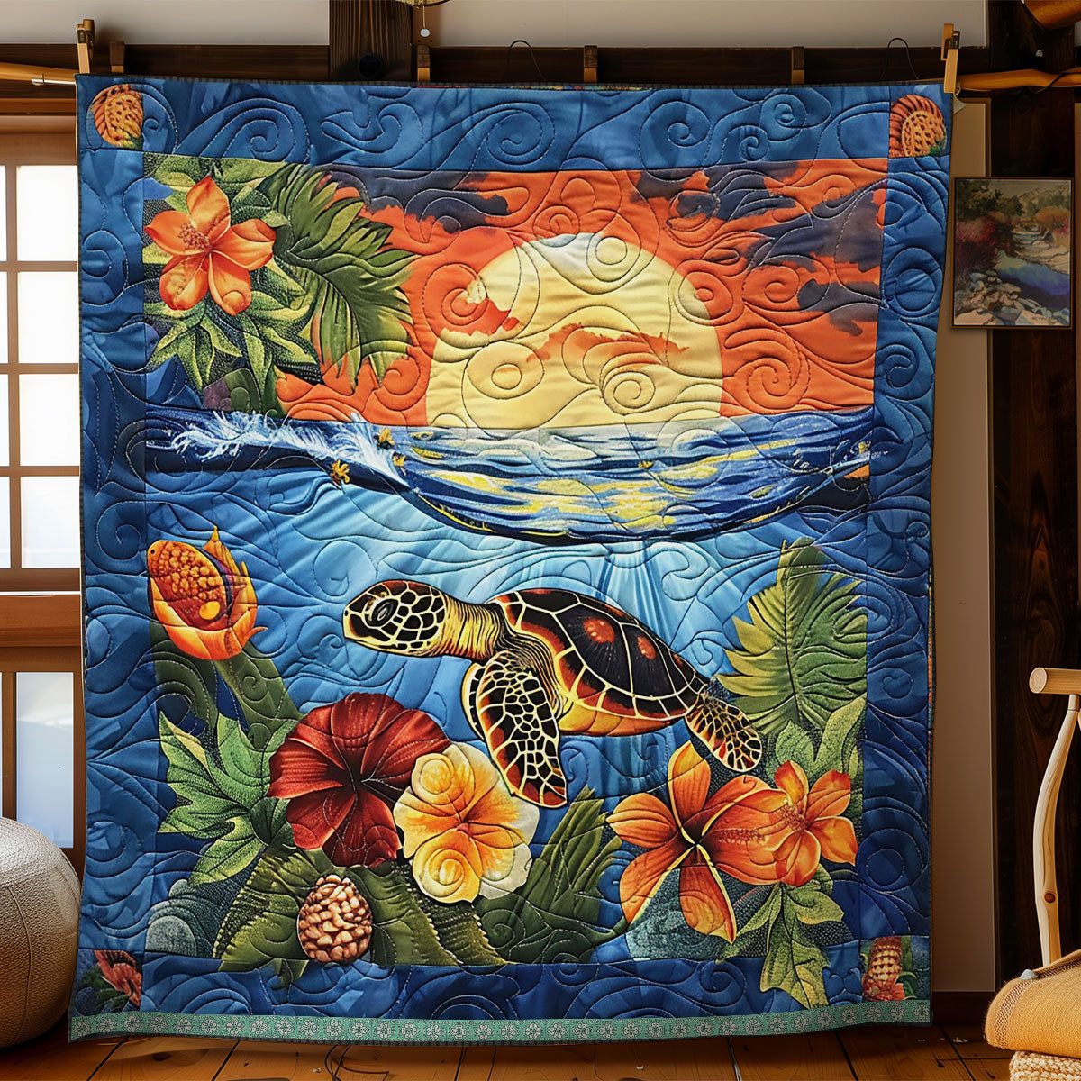 Turtle Hibiscus Sunset WN1709053CL Quilt