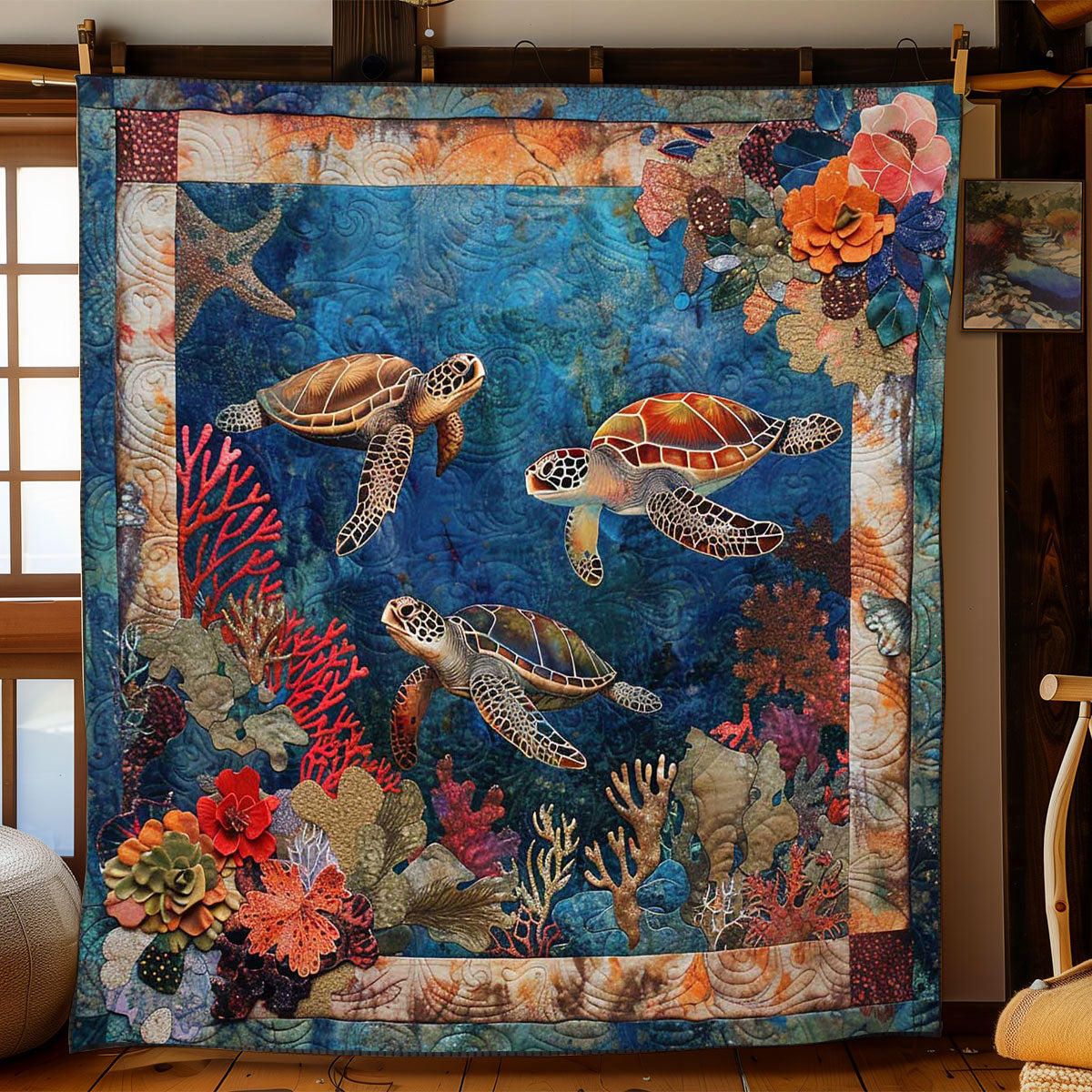 Turtle’s Coral Lagoon Throw WN1008028CL Quilt