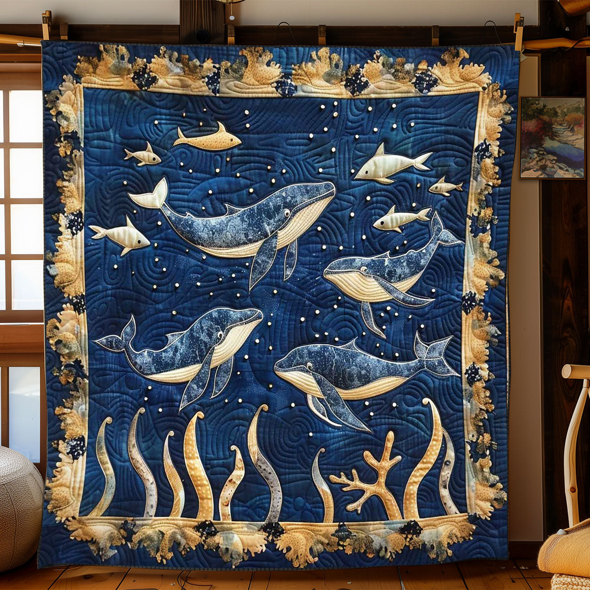 Whales' Tranquil Waves WN1408031CL Quilt