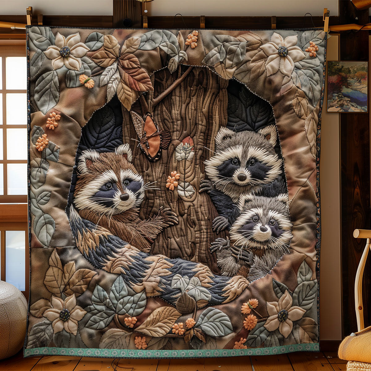 Whimsical Raccoons Abode WN0909081CL Quilt
