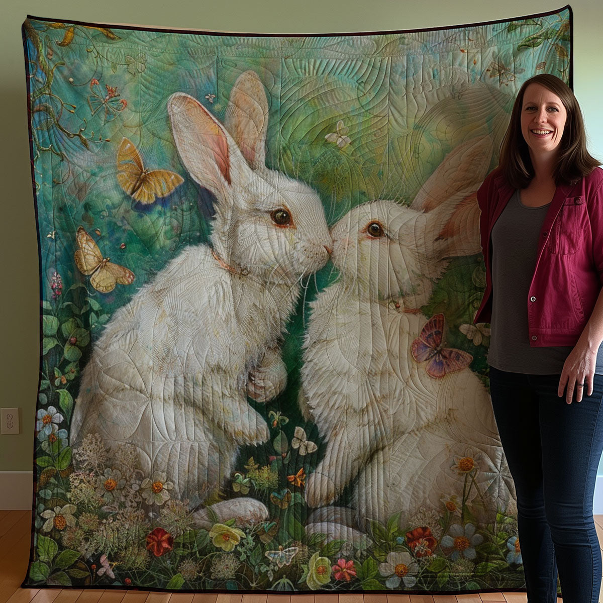 White Couple Rabbits WM3007001CL Quilt