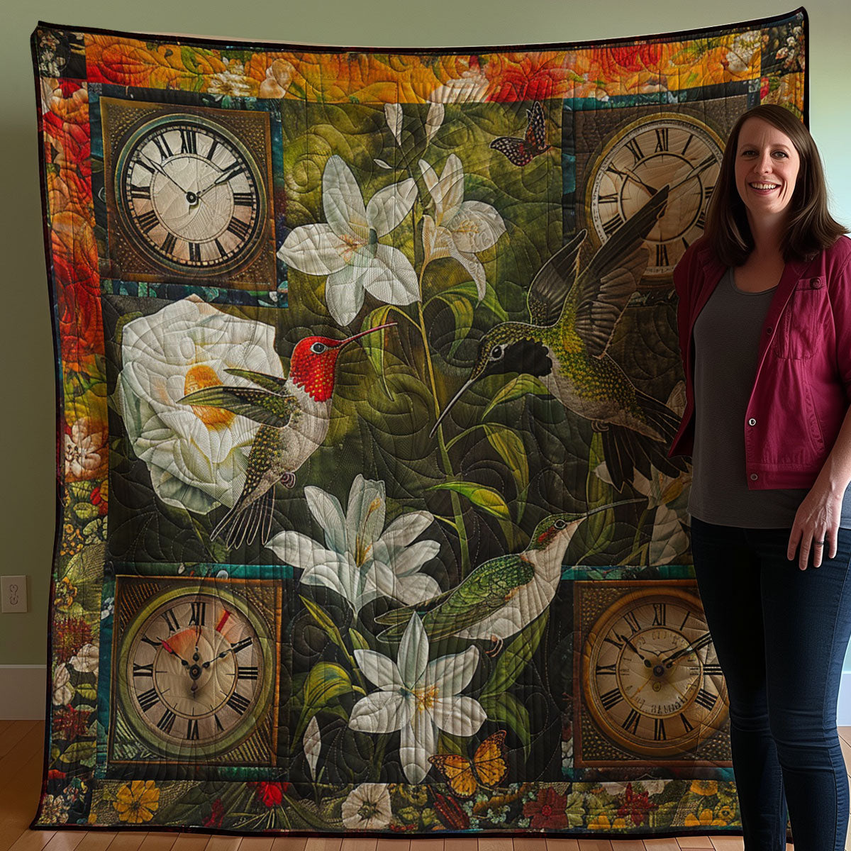 White Time Hummingbirds WM2607001CL Quilt