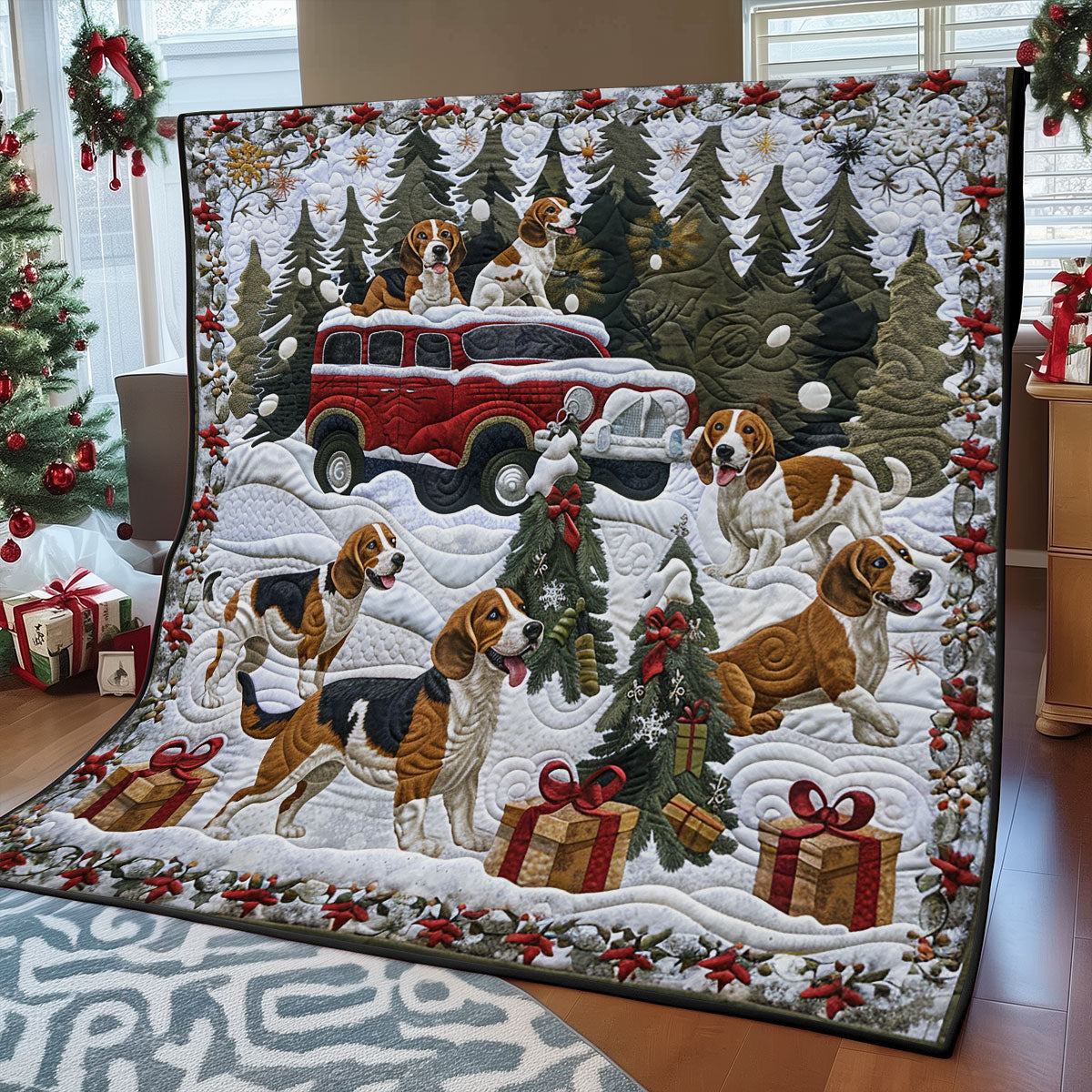 Beagles And Red Truck SR1508019CL Quilt