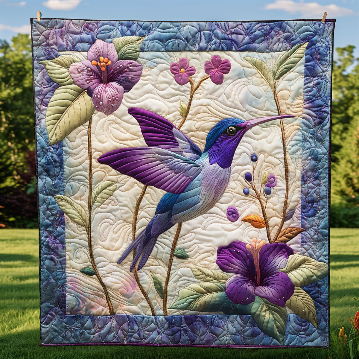 Beautiful Purple Hummingbird WM3008002CL Quilt