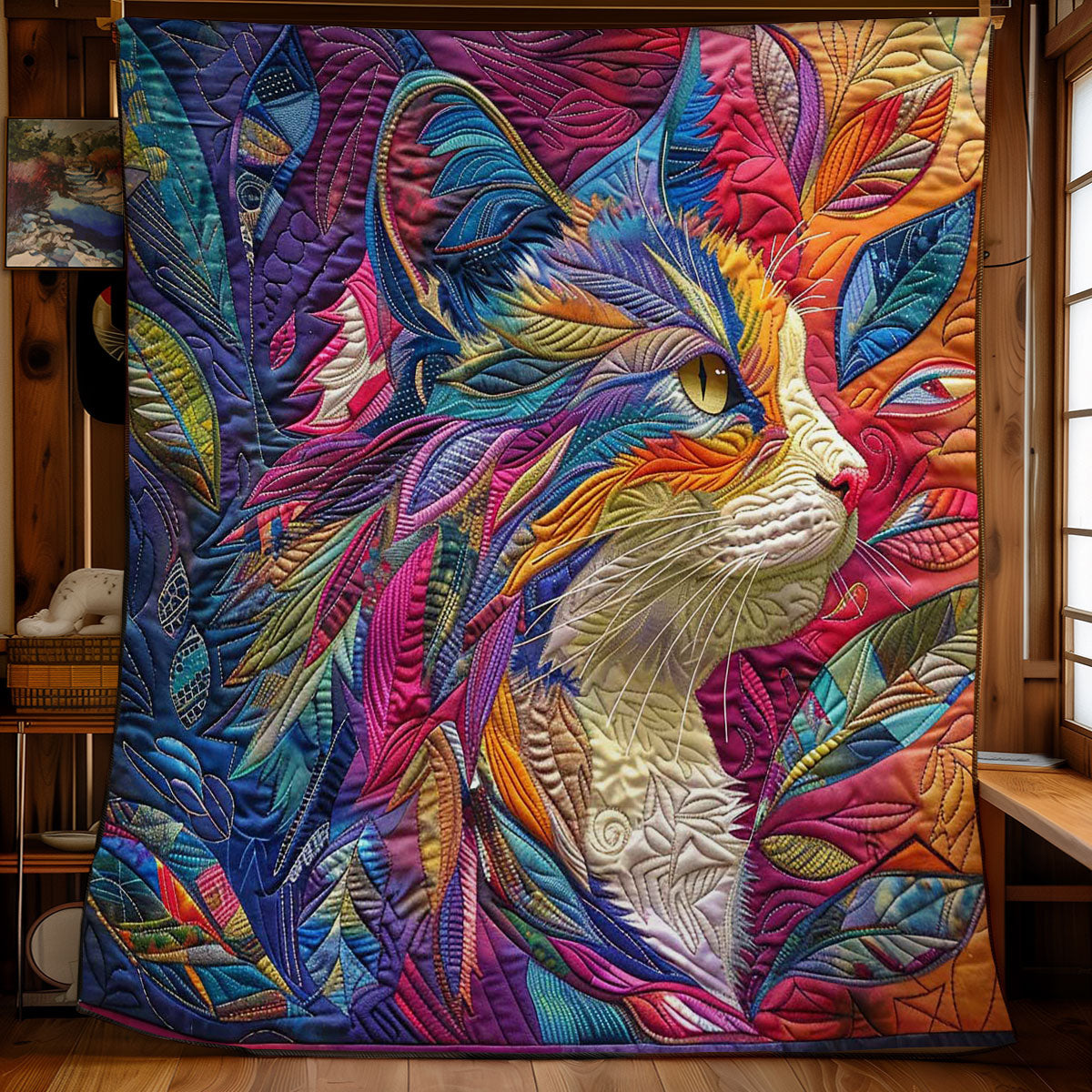 Floral Cat Art WN2808051CL Quilt