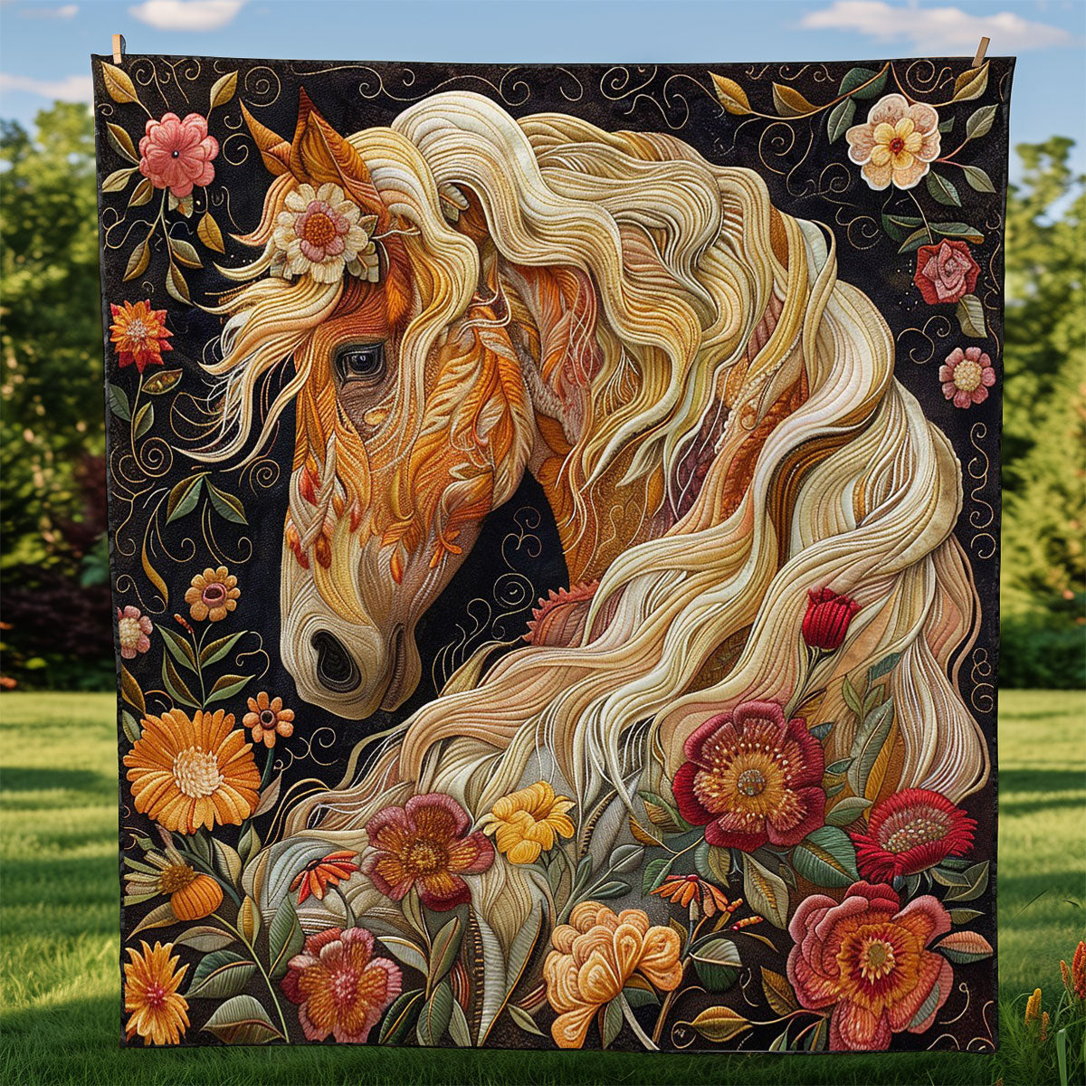 Floral Mane's Horse WM0909017CL Quilt