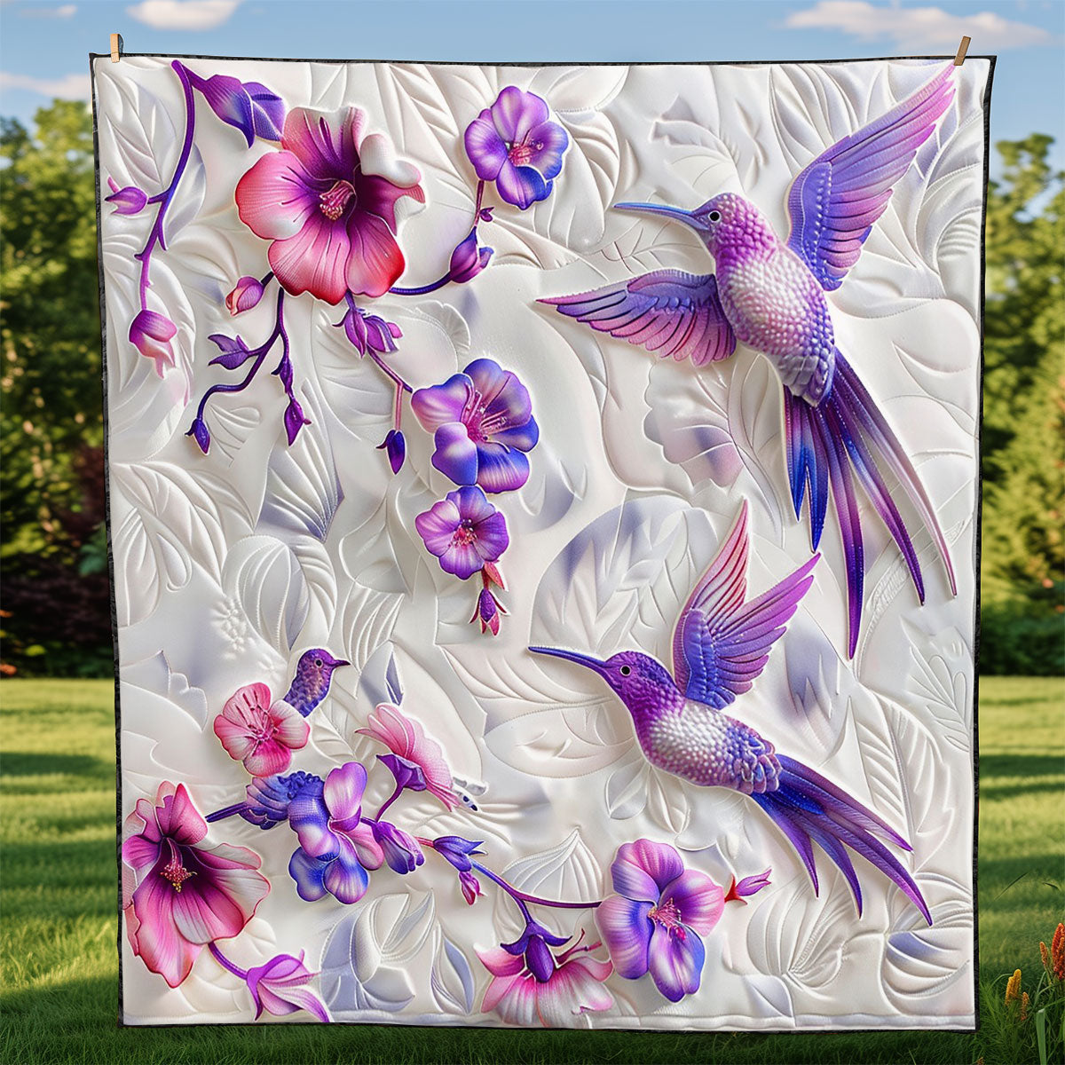 Garish Pink-Purple Hummingbirds Love WM0509015CL Quilt
