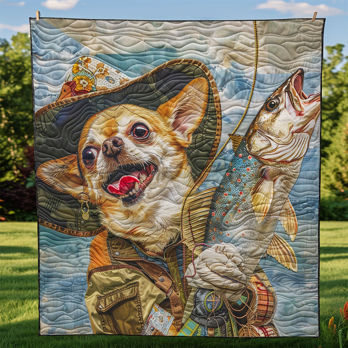 Go Fishing With Chihuahua WM2308003CL Quilt