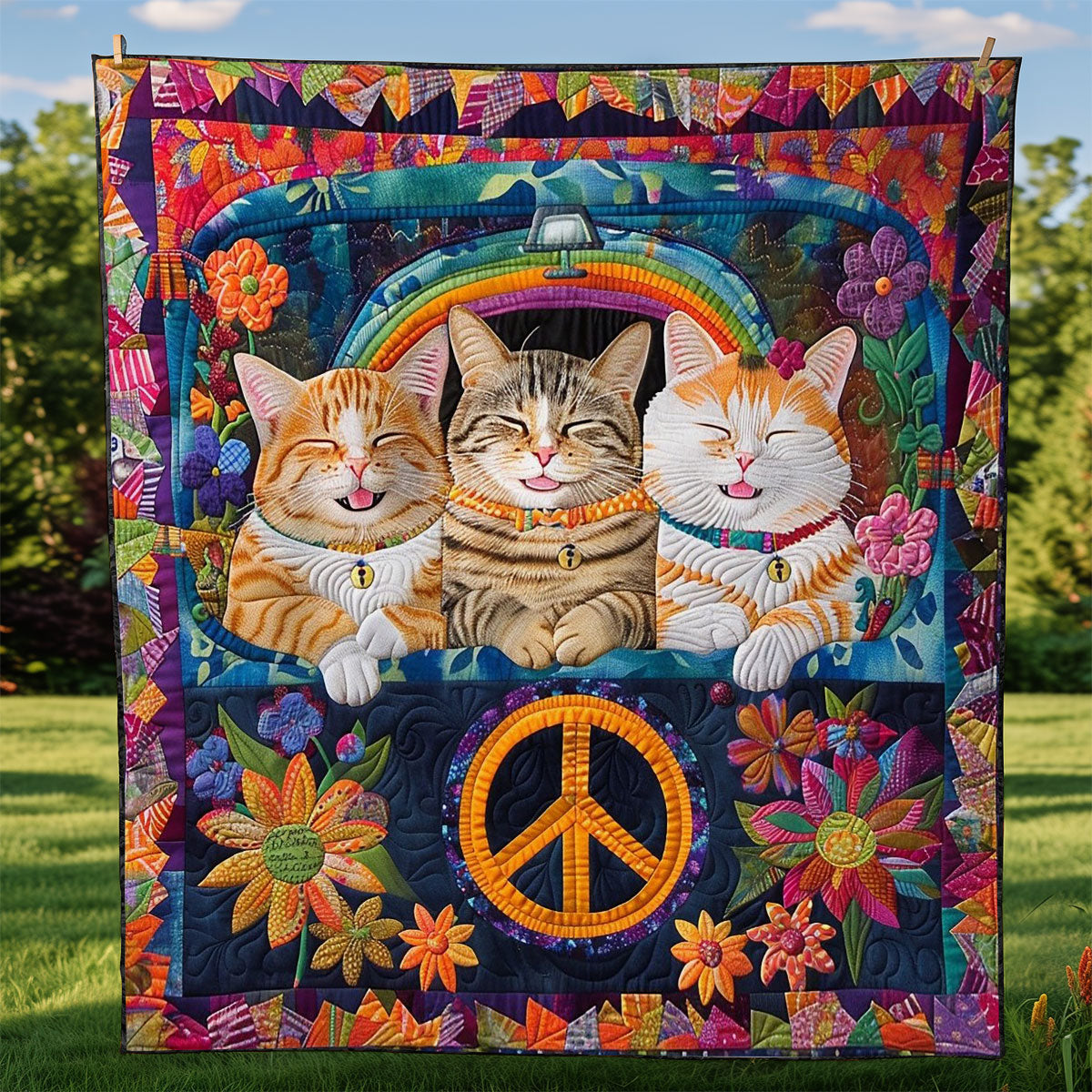 Happy Hippie Cat WM2808081CL Quilt