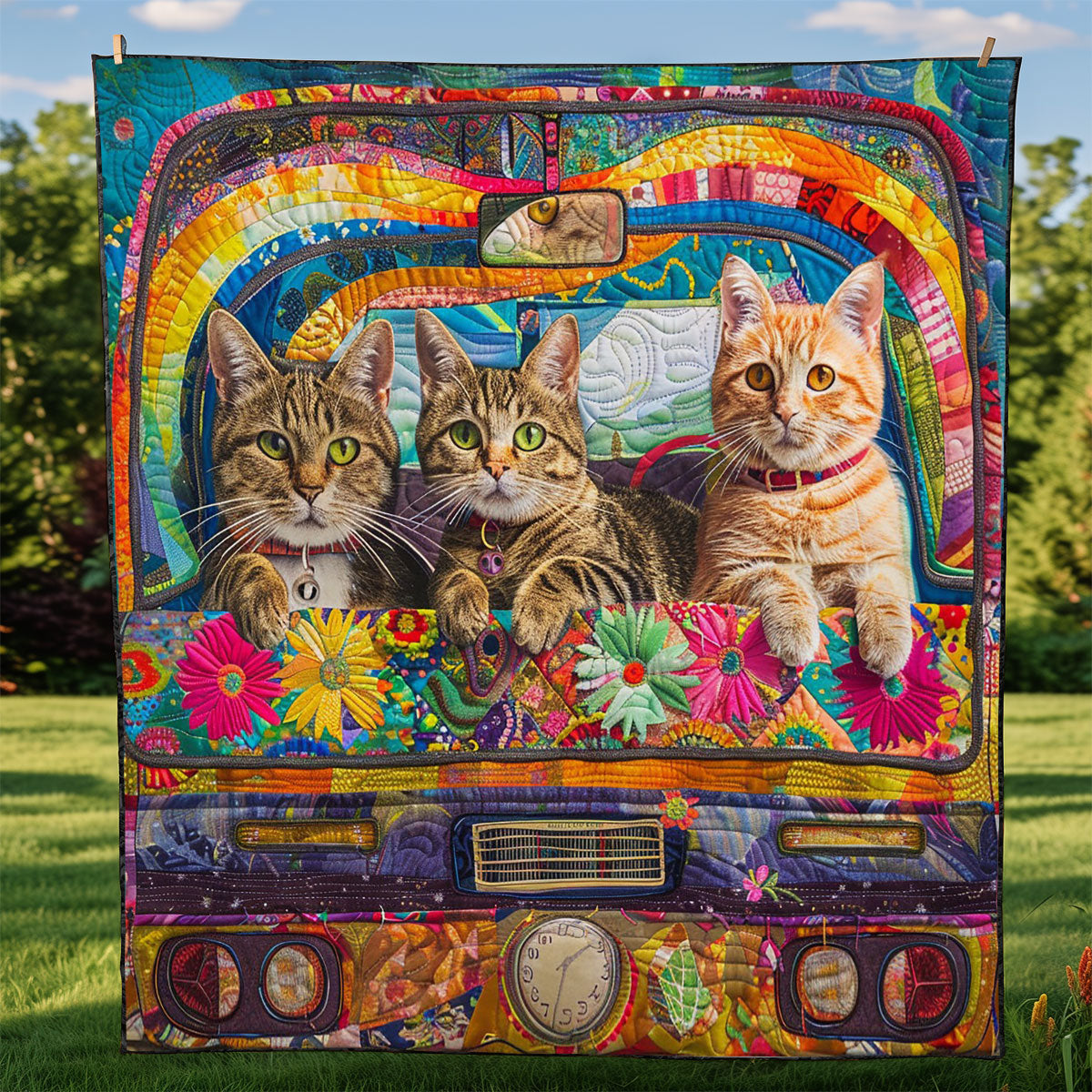 Hippie Camper Van Cats WM3008033CL Quilt