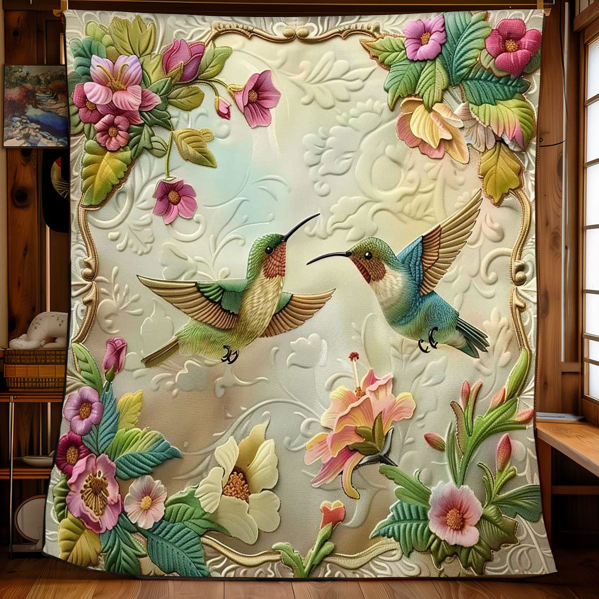 Hummingbirds' Floral Symphony WN2608047CL Quilt