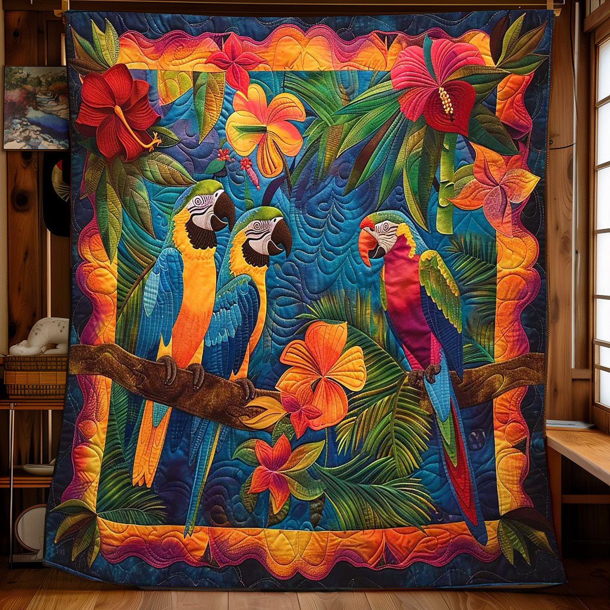 Parrots' Blooming Paradise WN2408073CL Quilt