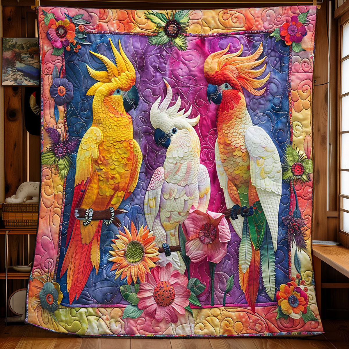 Parrots' Bright Blossom Bliss WN2408113CL Quilt