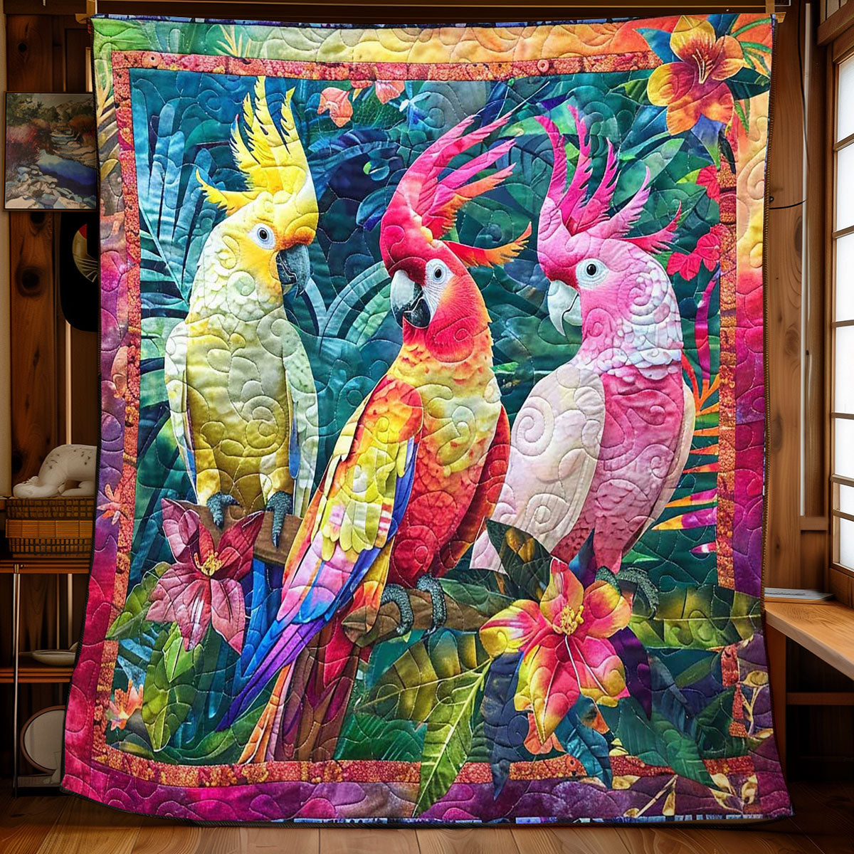 Parrots' Vibrant Oasis WN2408091CL Quilt