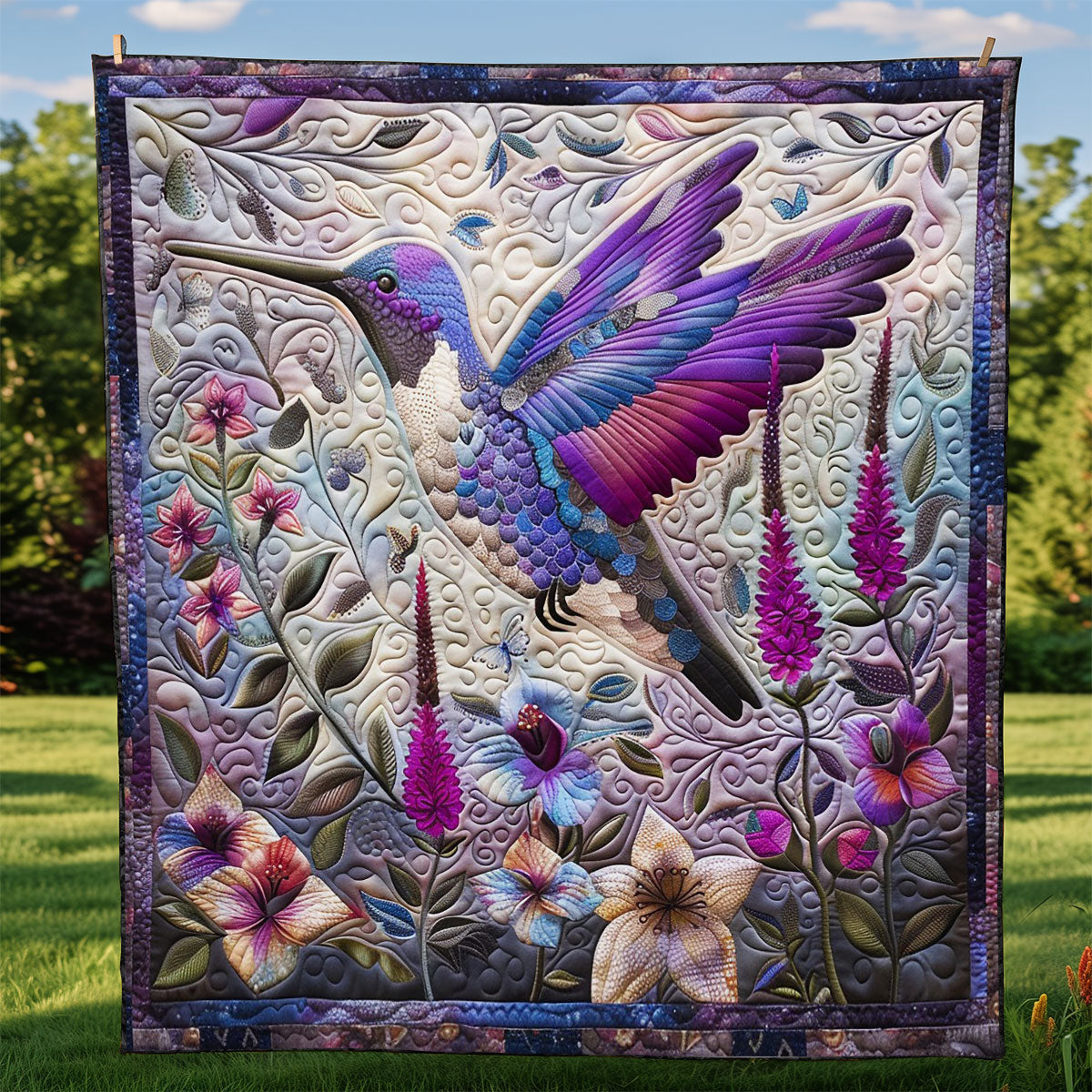 Purple Hummingbird WM2808041CL Quilt