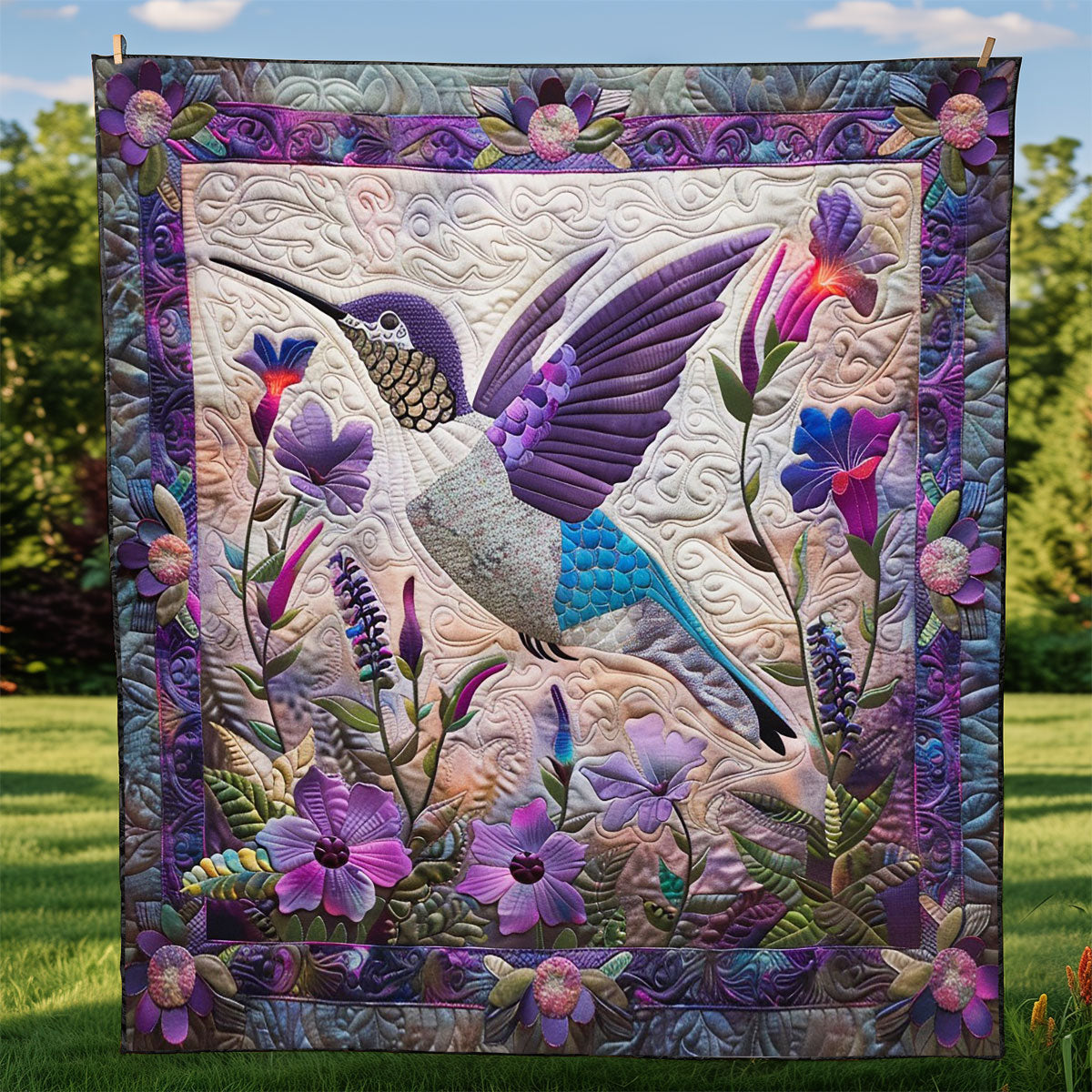 Purple Twinkle Charm Hummingbird WM3008001CL Quilt