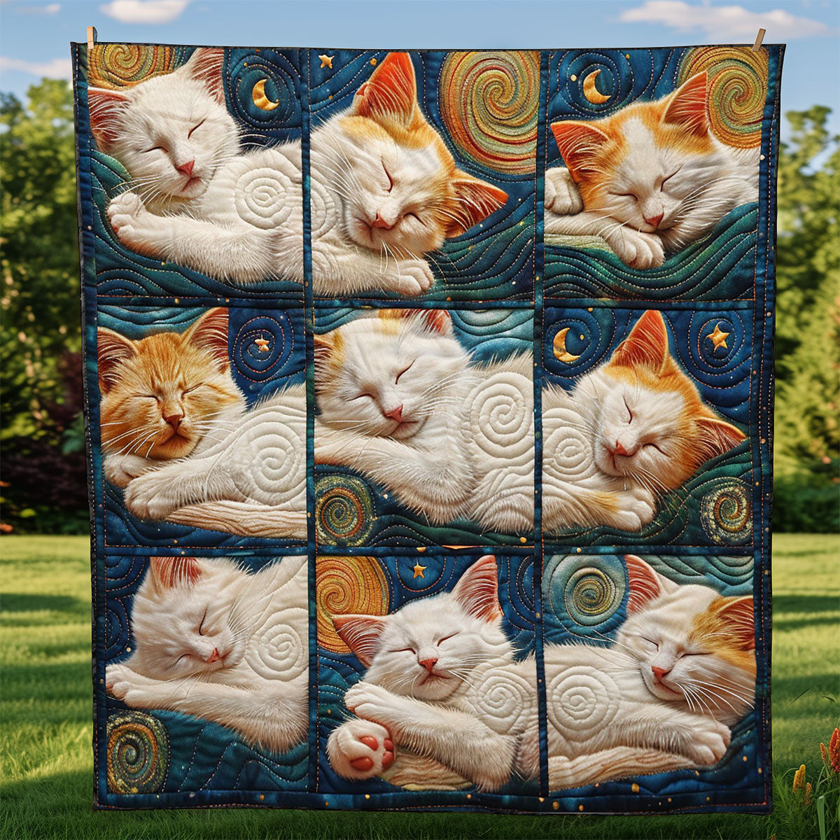 Starry Night Sleeping Cat WM2408001CL Quilt