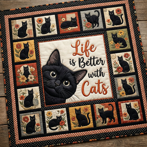 Black Cat Life Is Better With Cats XR0204001CL Quilt Blanket