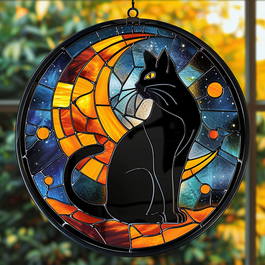 Magical Black Cat XR2008054CL Stained Glass Suncatcher