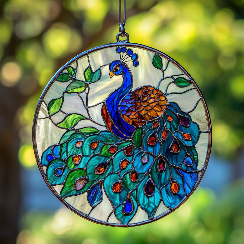 Majestic Peacock WX0901104CL Stained Glass Suncatcher