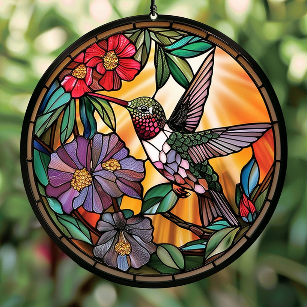 Morning Hummingbird XR2108005CL Stained Glass Suncatcher