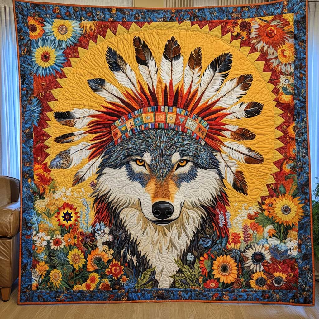 Native American Floral Wolf WP1911022CL Quilt