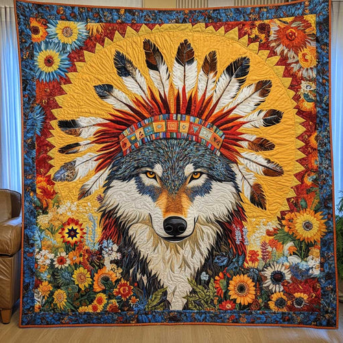 Native American Floral Wolf WP1911022CL Quilt