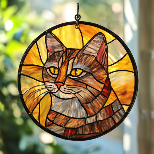 Orange Cat WX0901105CL Stained Glass Suncatcher