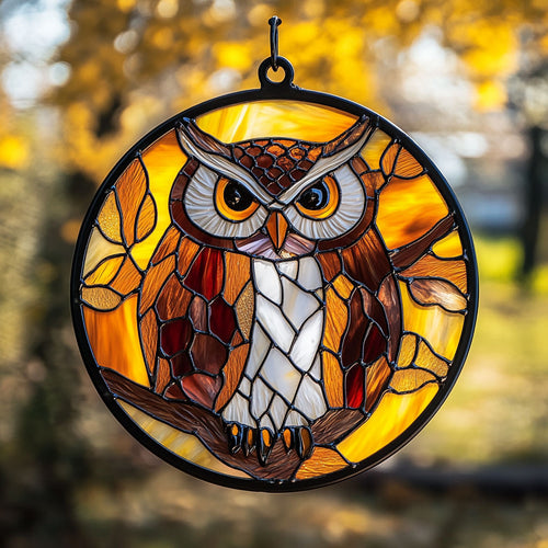 Owl WX0901106CL Stained Glass Suncatcher