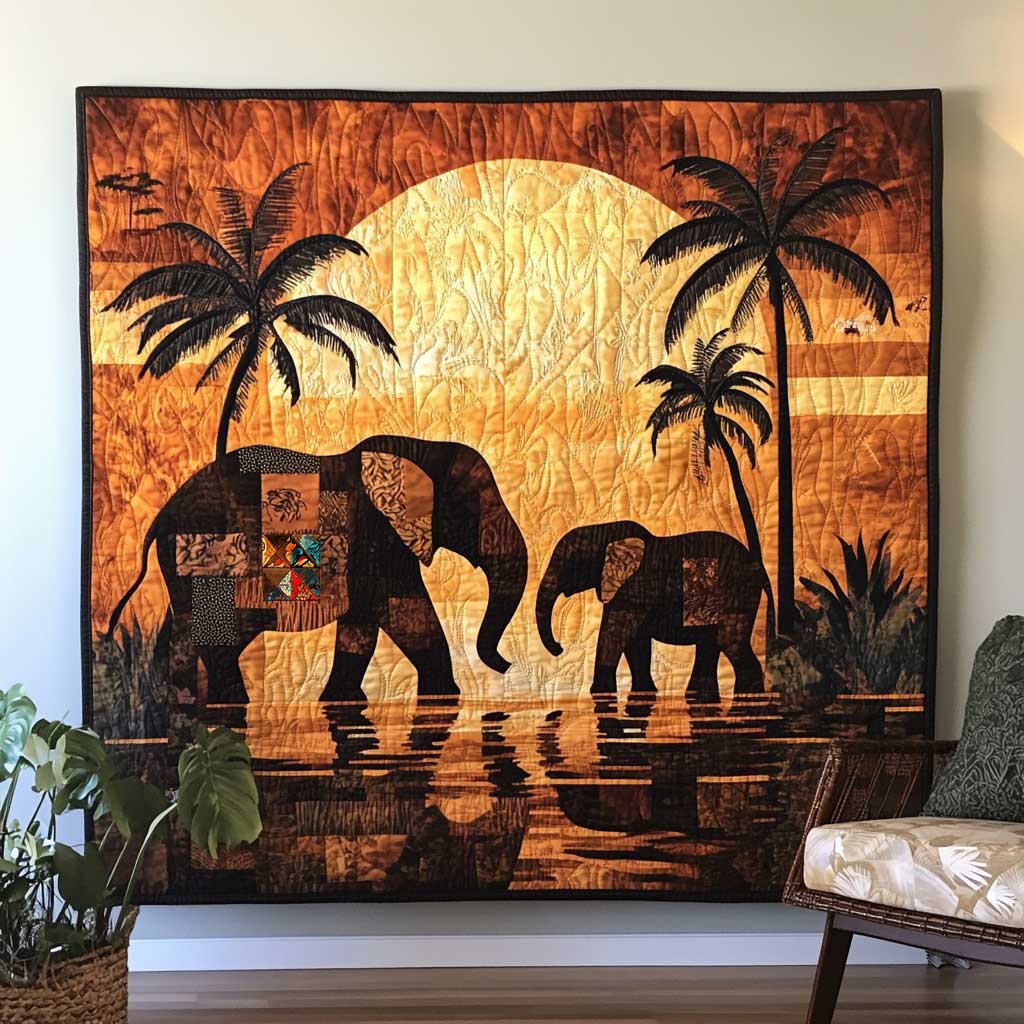 Patchwork Elephant Sunset WP2311044CL Quilt