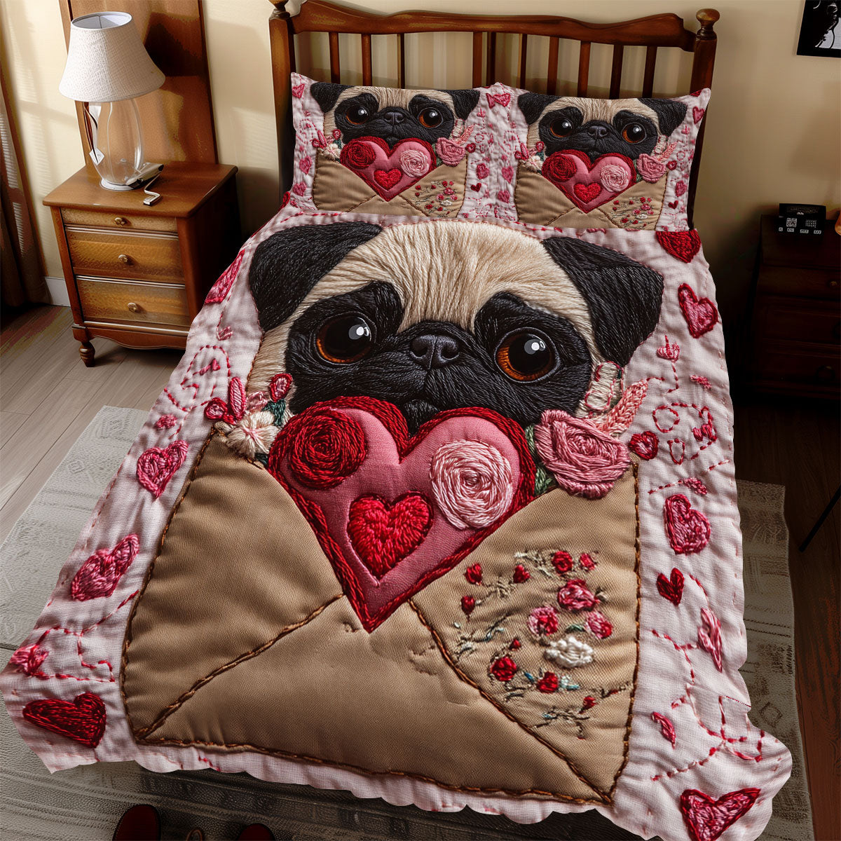 Pug Heart Letter WX1812084CL Duvet Cover Set