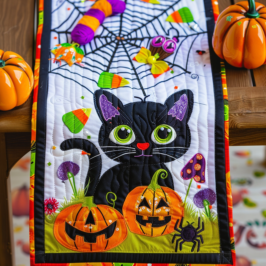 Pumpkin Black Cat XR3008003CL Quilted Table Runner