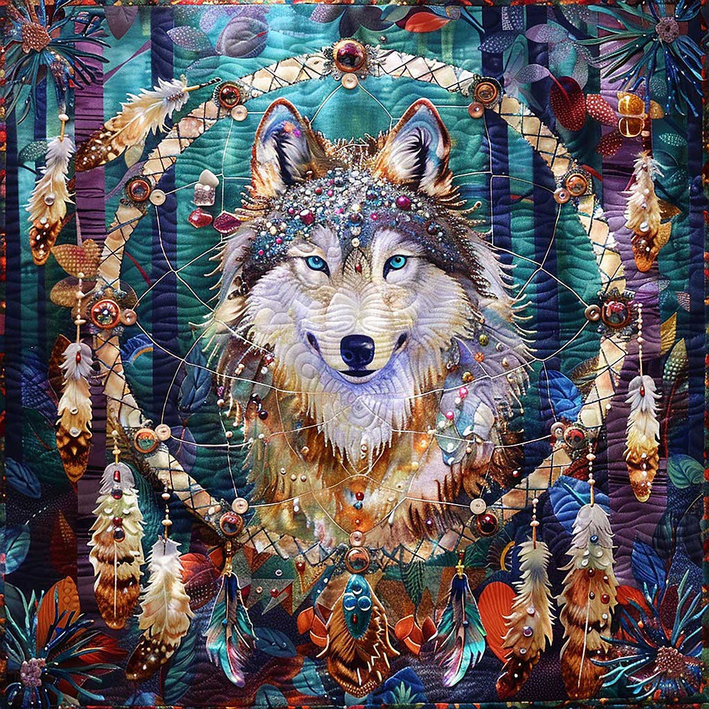 Purple Dream Catcher And Wolf WM1008070CL Quilt