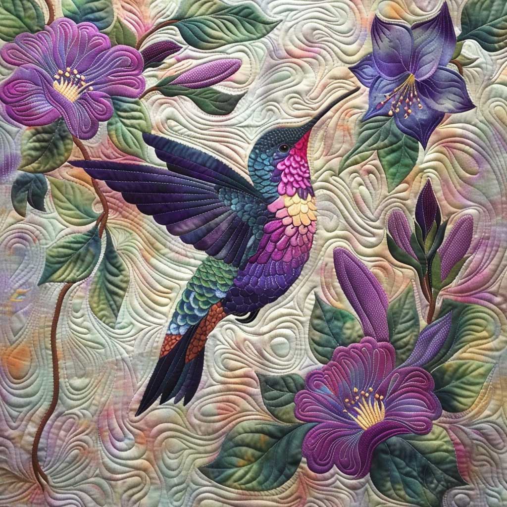 Purple Hummingbird WJ1308015CL Quilt